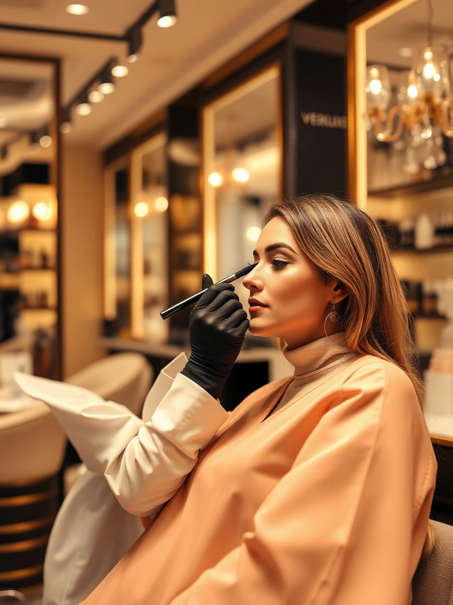 Brow shaping treatment in progress at the beauty bar